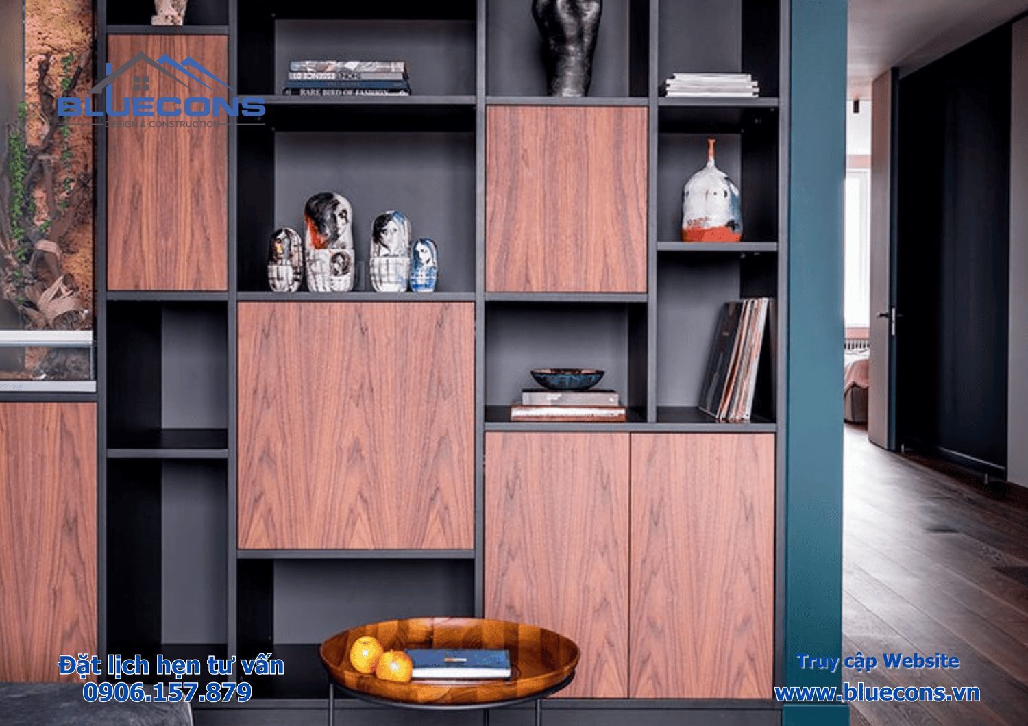 Kệ tủ trưng bày tông màu gỗ đẹp