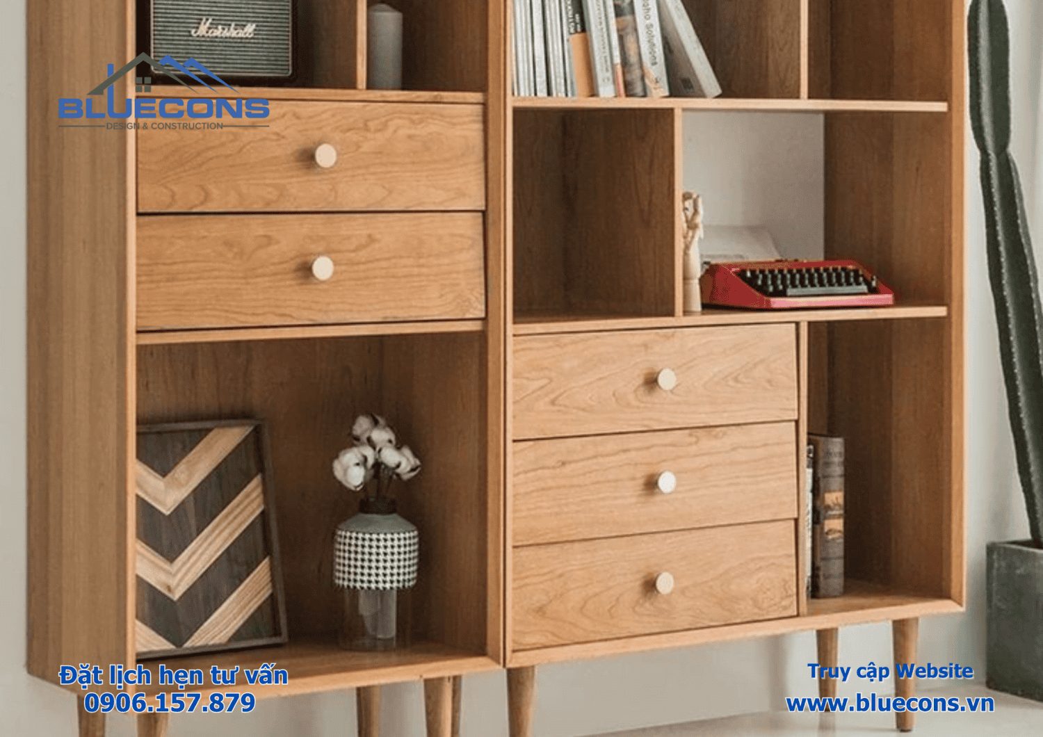 Kệ tủ trưng bày tông màu gỗ đẹp