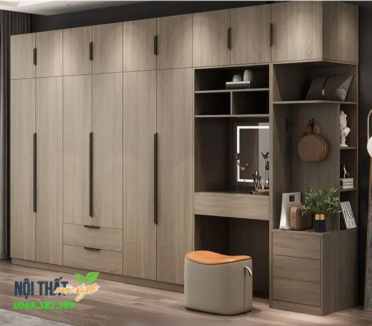 Tủ áo gỗ Cao Su phủ veneer soi gương