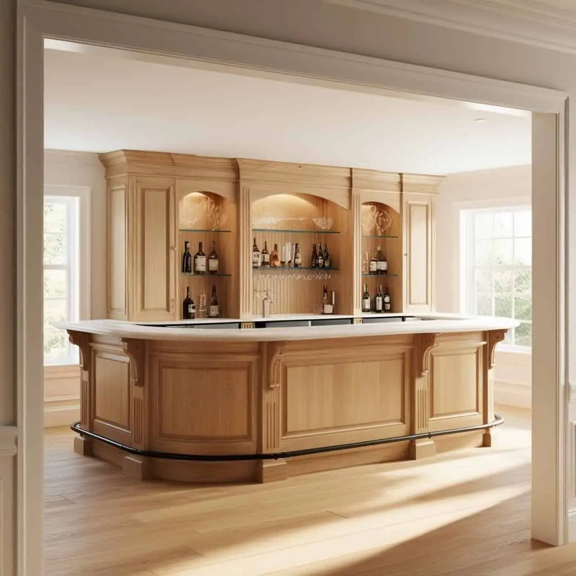 Quầy bar gia đình phong cách cổ điển 30m2 tông gỗ sáng (2) Quầy Bar Gia đình Phong Cách Cổ điển 30m2 Tông Gỗ Sáng (2)