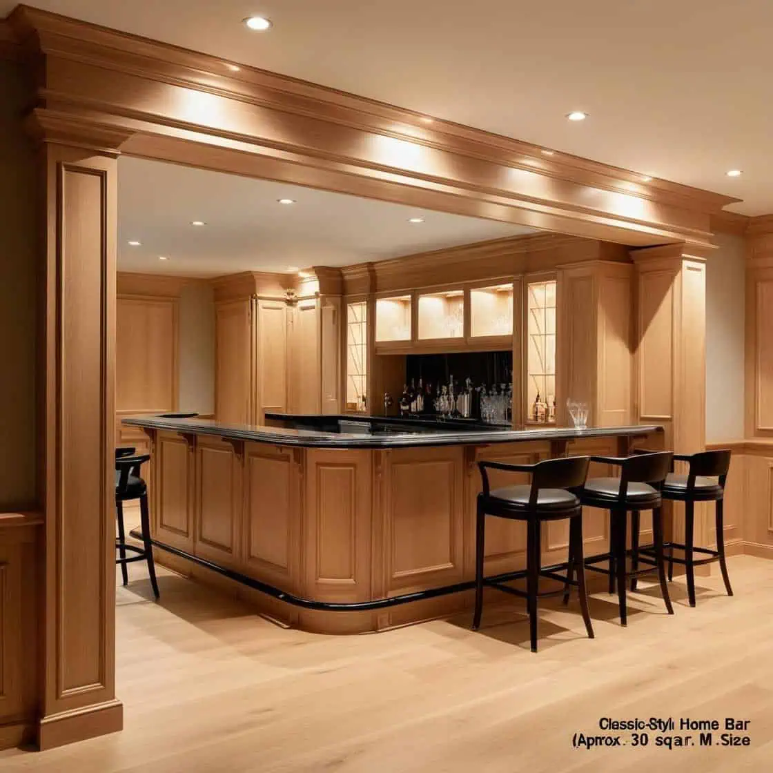 Quay-bar-gia-dinh-phong-cach-co-dien-30m2-tong-go-sang_ Quầy Bar Gia Đình Phong Cách Cổ Điển