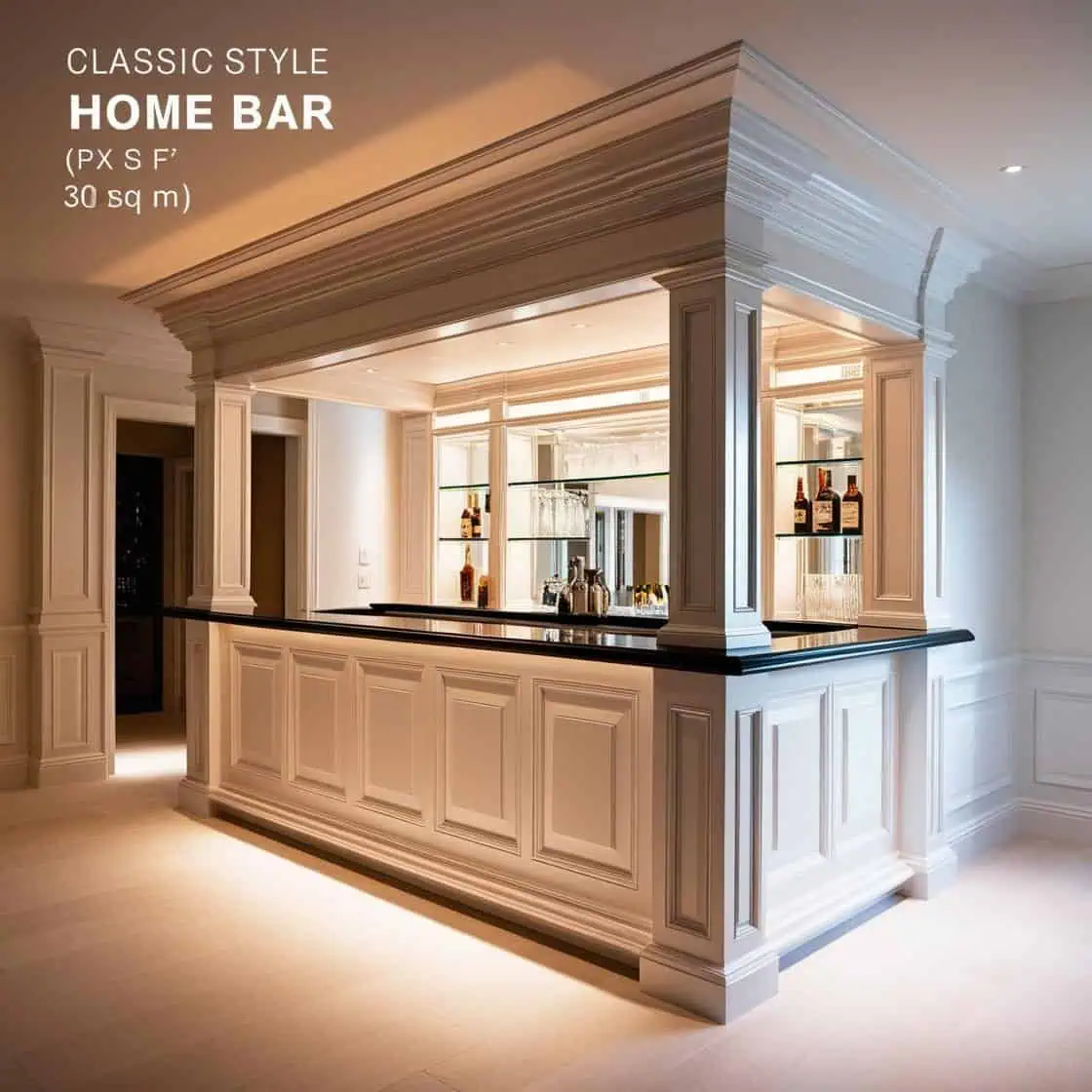 Quay-bar-gia-dinh-phong-cach-co-dien-30m2-tong-trang_-3 Quầy Bar Gia Đình Phong Cách Cổ Điển
