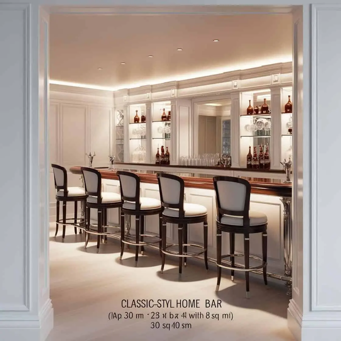 Quầy bar gia đình phong cách cổ điển 30m2 tông trắng (4) Quầy Bar Gia đình Phong Cách Cổ điển 30m2 Tông Trắng (4)