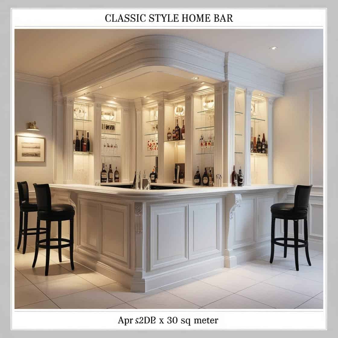 Quầy Bar Gia đình Phong Cách Cổ điển 30m2 Tông Trắng (5)