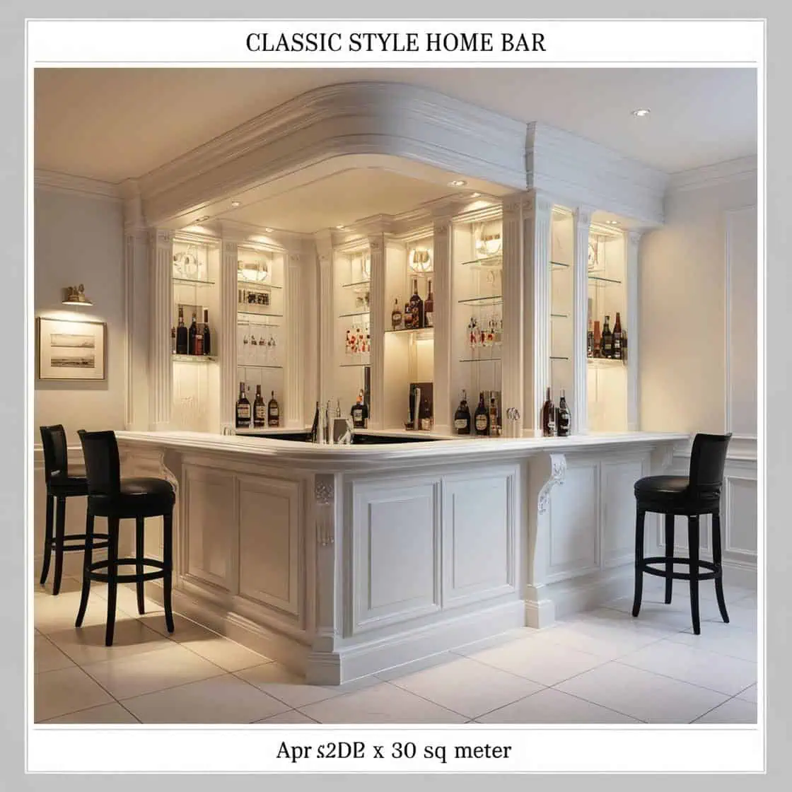 Quay-bar-gia-dinh-phong-cach-co-dien-30m2-tong-trang_-5 Quầy Bar Gia Đình Phong Cách Cổ Điển