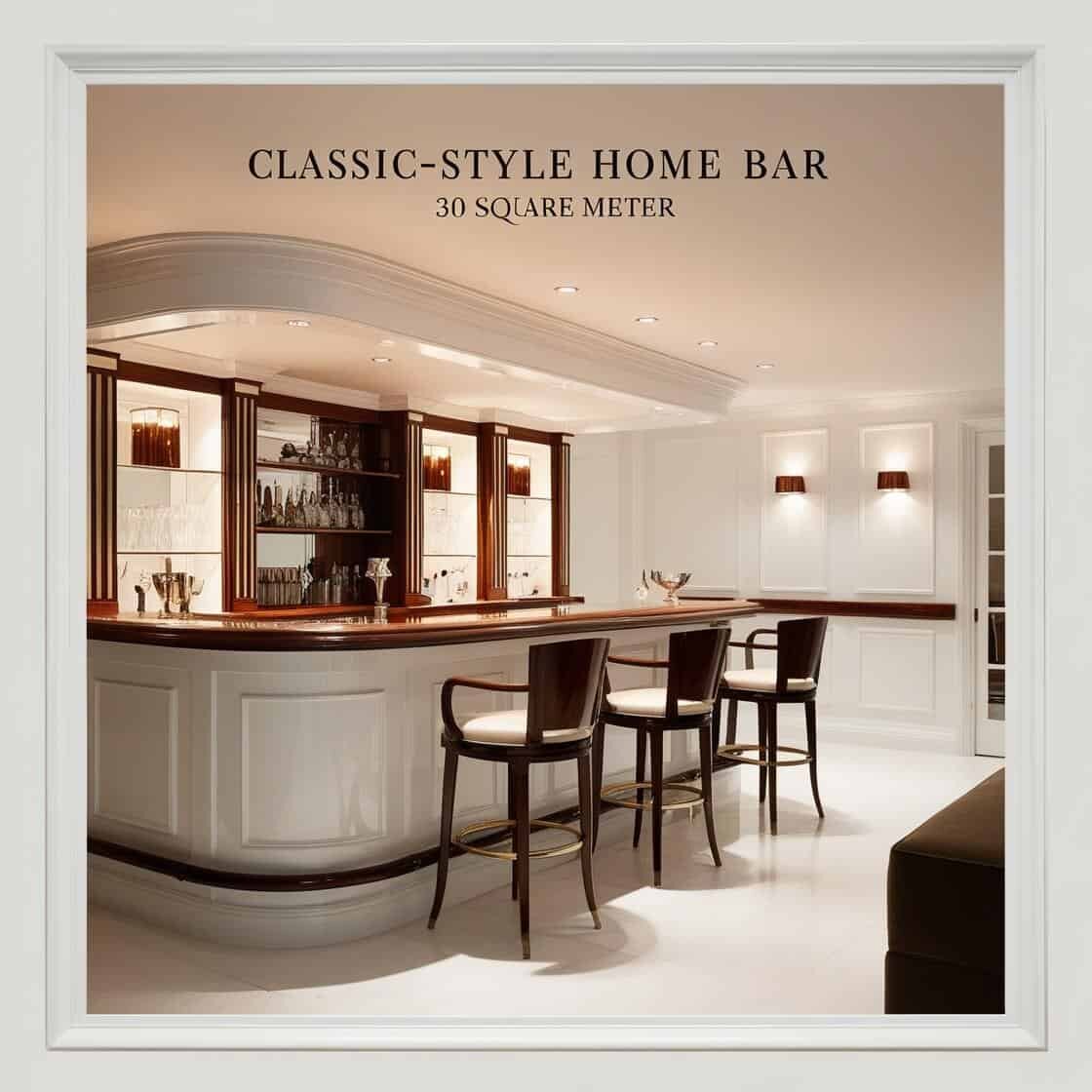 Quầy Bar Gia đình Phong Cách Cổ điển 30m2 Tông Trắng