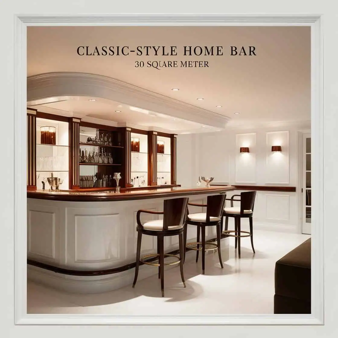 Quay-bar-gia-dinh-phong-cach-co-dien-30m2-tong-trang_ Quầy Bar Gia Đình Phong Cách Cổ Điển