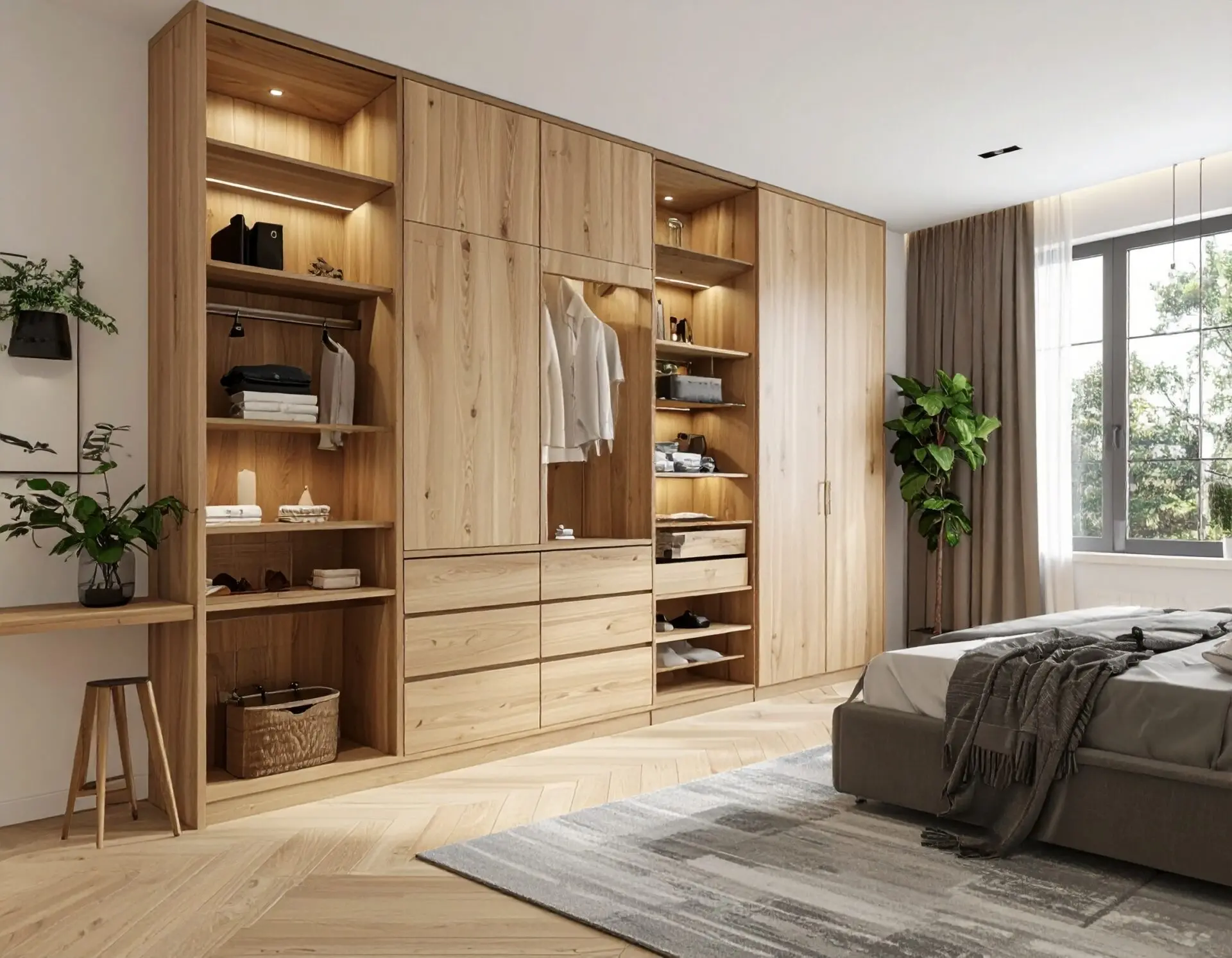 Tủ Quần Áo Gỗ Có Kệ Trưng Bày