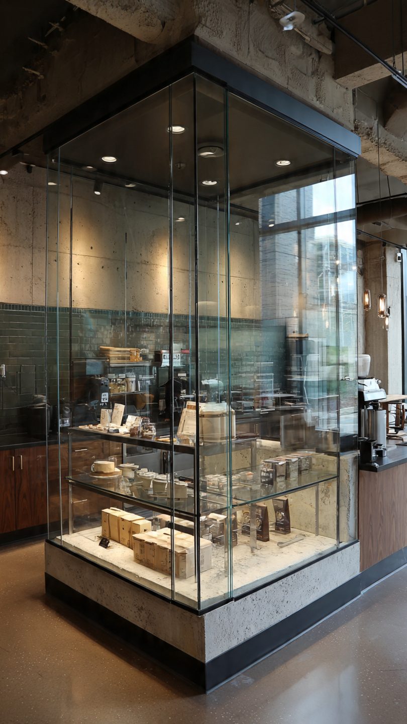 Tủ trưng bày kính cho quán cà phê (4) Tủ trưng bày kính cho quán cà phê (4)