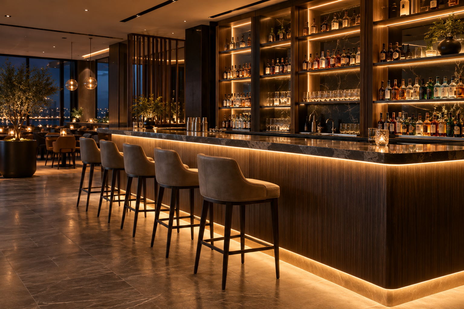 Ảnh AI minh họa: Quầy bar kết hợp ánh sáng LED gián tiếp