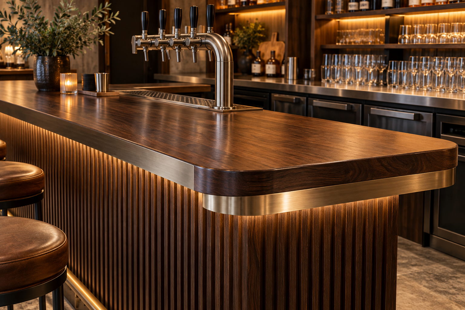 Ảnh AI minh họa: Chi tiết vật liệu tạo điểm nhấn quầy beer