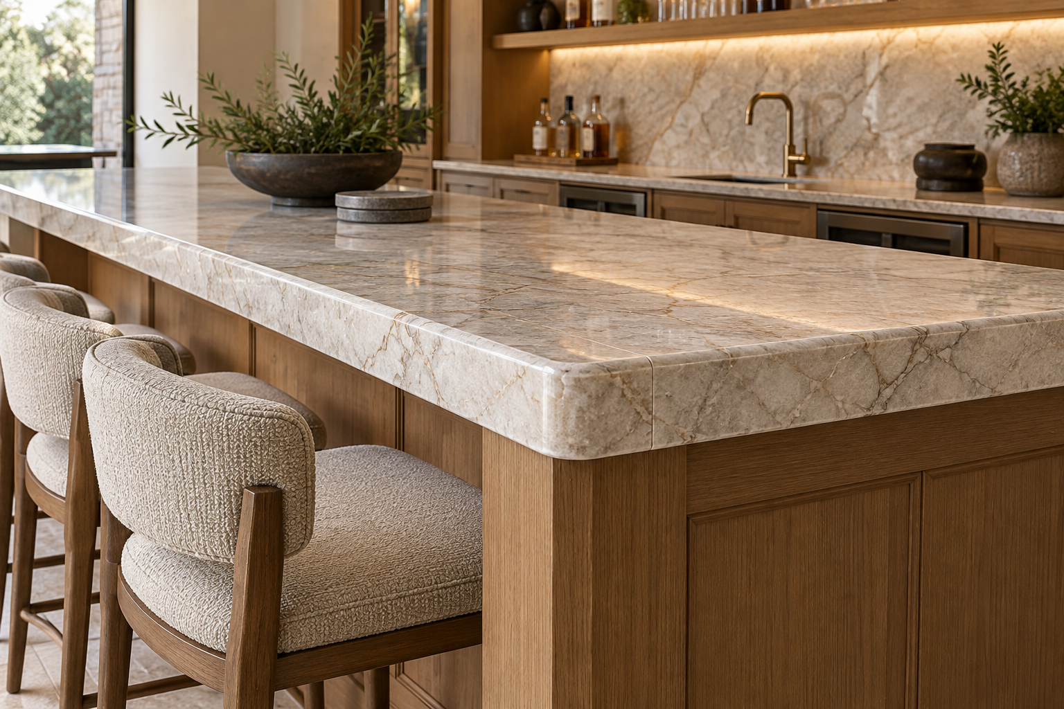 Ảnh AI minh họa Kiểm tra mối nối và mép quầy bar mặt đá