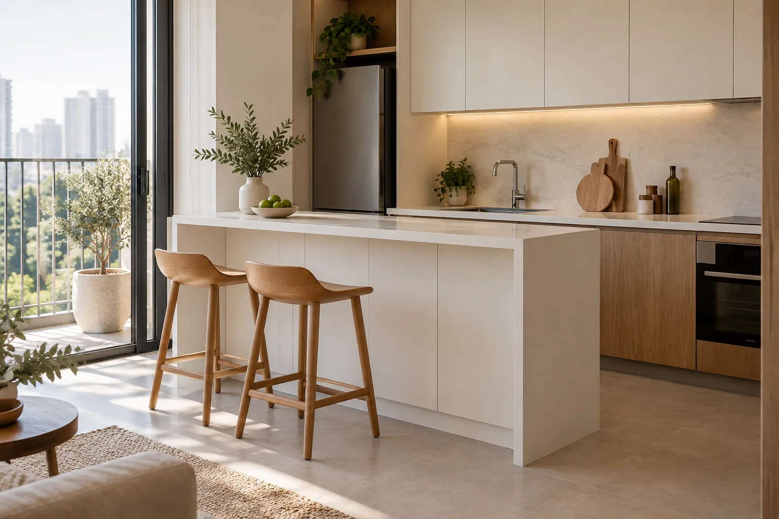 Ảnh AI minh họa Quầy bar mini với ngăn chứa phía bếp