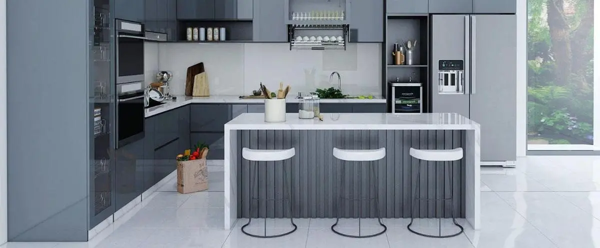 Quầy bar bếp với ghế cao