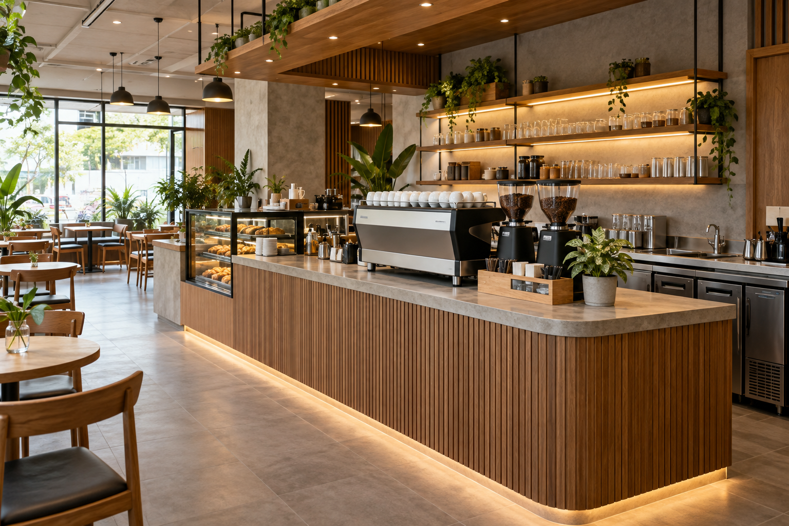 Ảnh AI minh họa: Quầy cafe hoàn thiện theo cấu hình đã duyệt