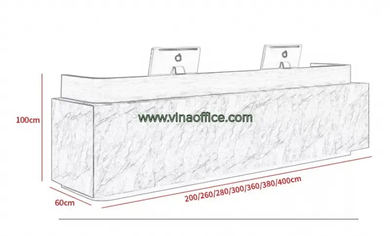 Kích thước quầy lễ tân văn phòng, khách sạn chuẩn
