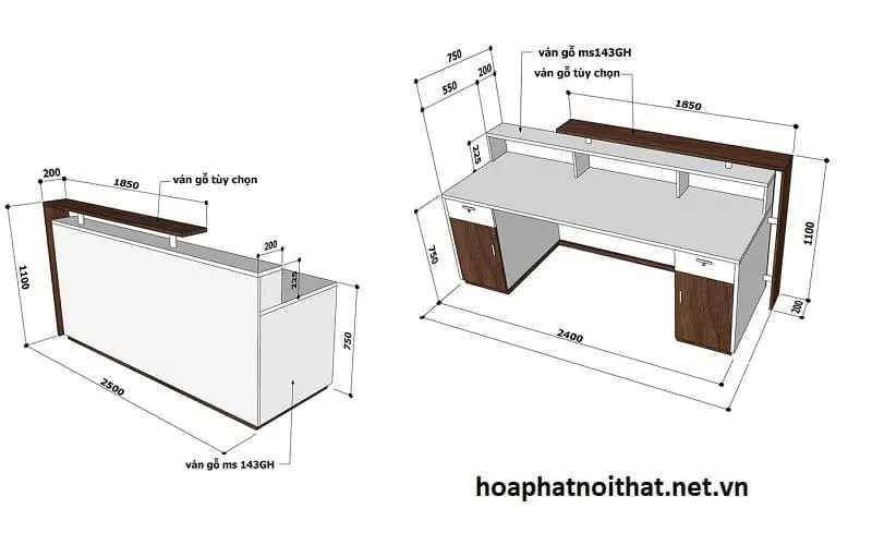 Kích thước quầy lễ tân đẹp phù hợp với mọi không gian