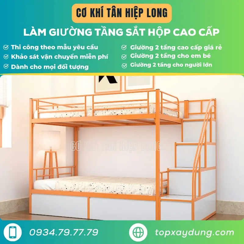 Chuyên làm giường 2 tầng bằng sắt hợp cao cấp, giá rẻ theo yêu cầu