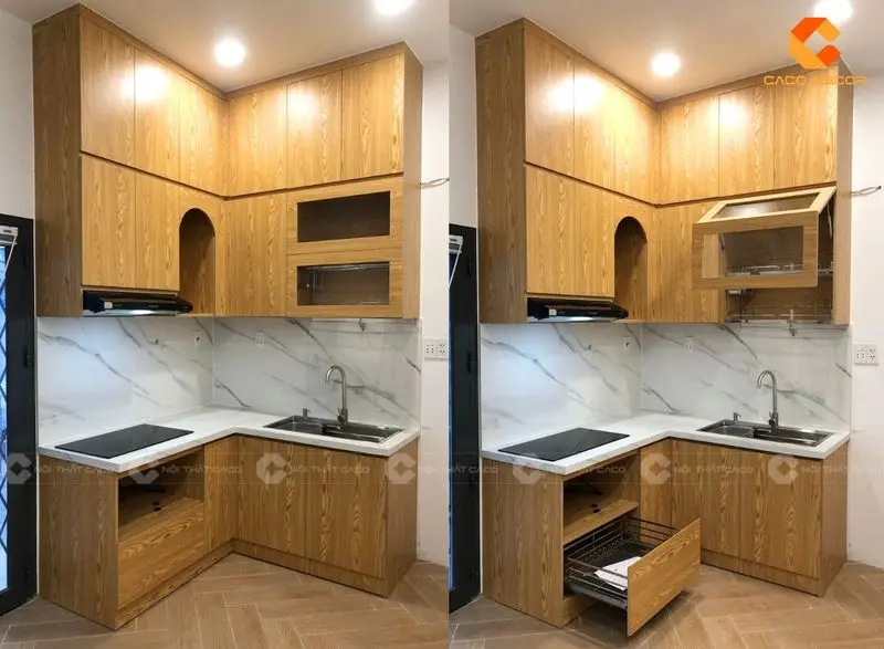 Hình ảnh tủ bếp gỗ sồi tự nhiên