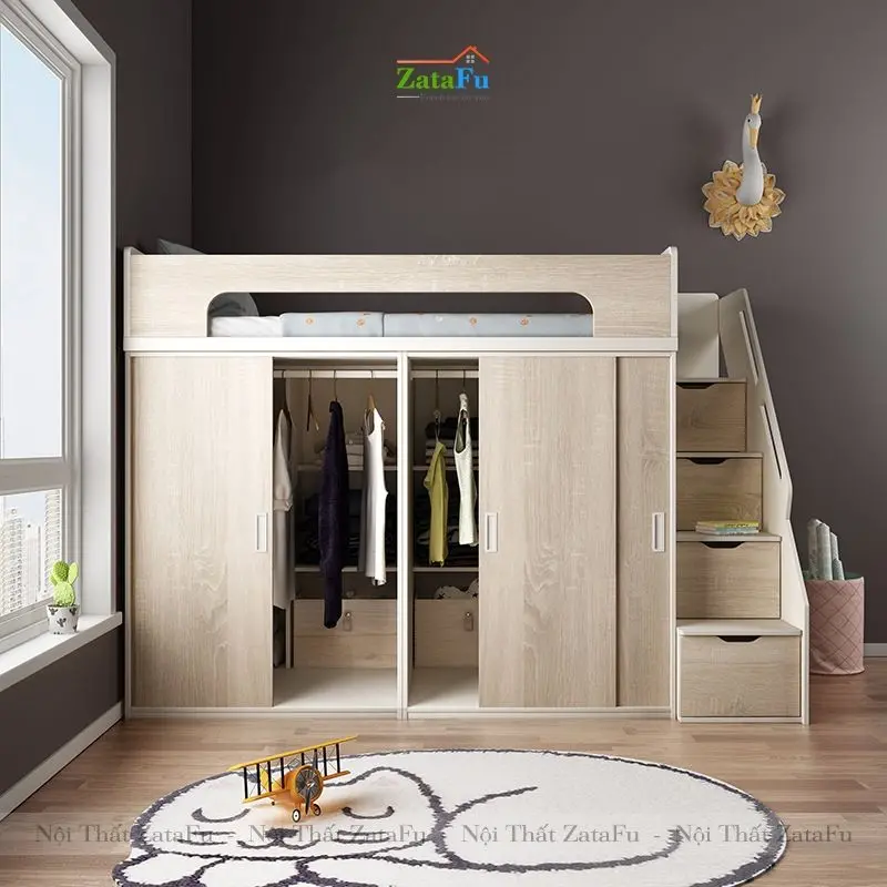 Giường tầng kết hợp tủ quần áo cho bé