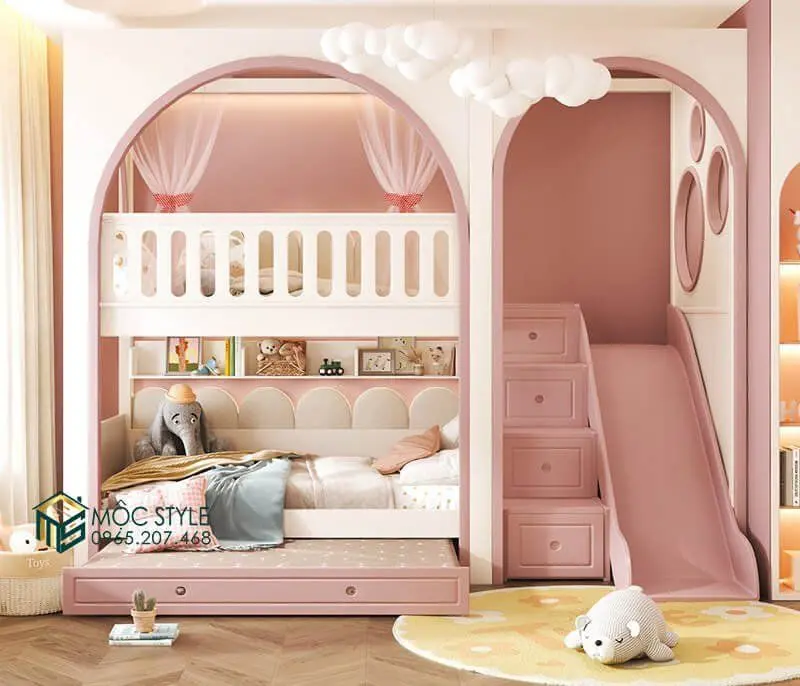 Giường tầng công chúa xinh xắn với cầu trượt