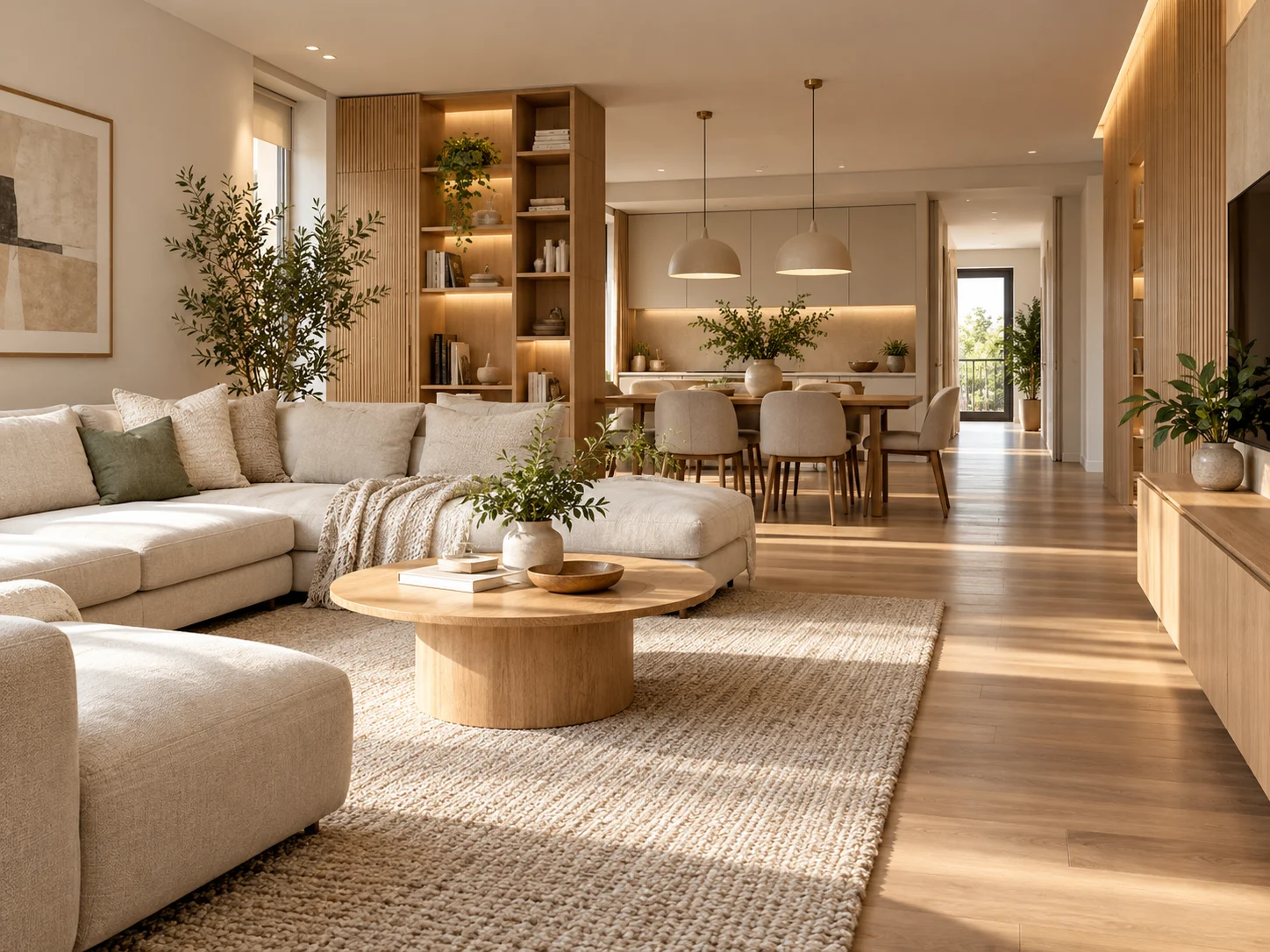 Phòng khách căn hộ hiện đại gỗ sáng