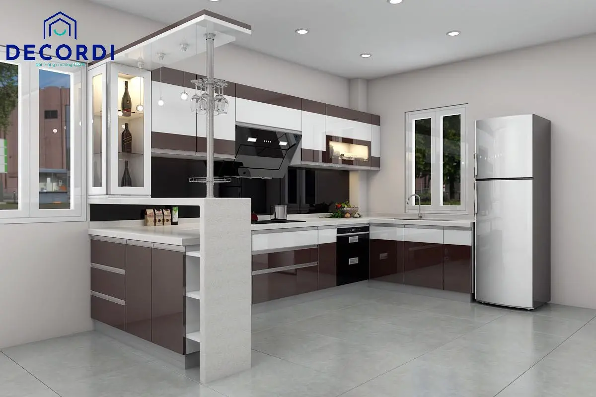 Tủ bếp kết hợp quầy bar mini