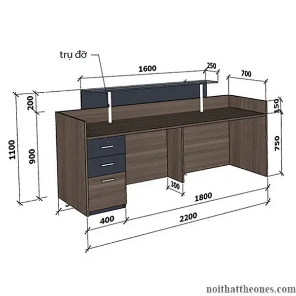 Kích thước quầy lễ tân chữ U