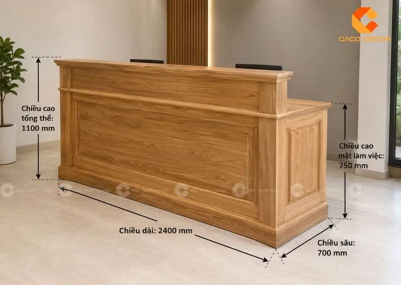 kich thuoc quầy lễ tân gỗ tự nhiên