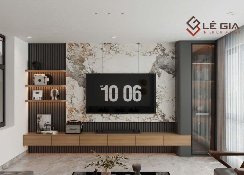 Thi Công Kệ Tivi Nhà Phố 13 Mẫu kệ tivi MDF kết hợp kính