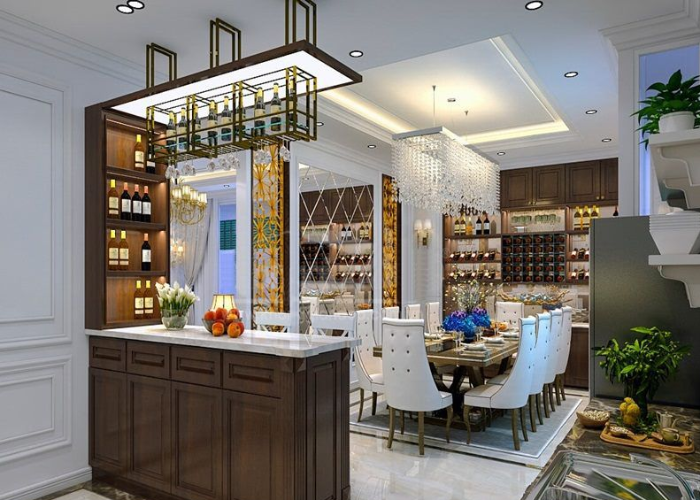 Quầy bar bếp đồng bộ với không gian bếp