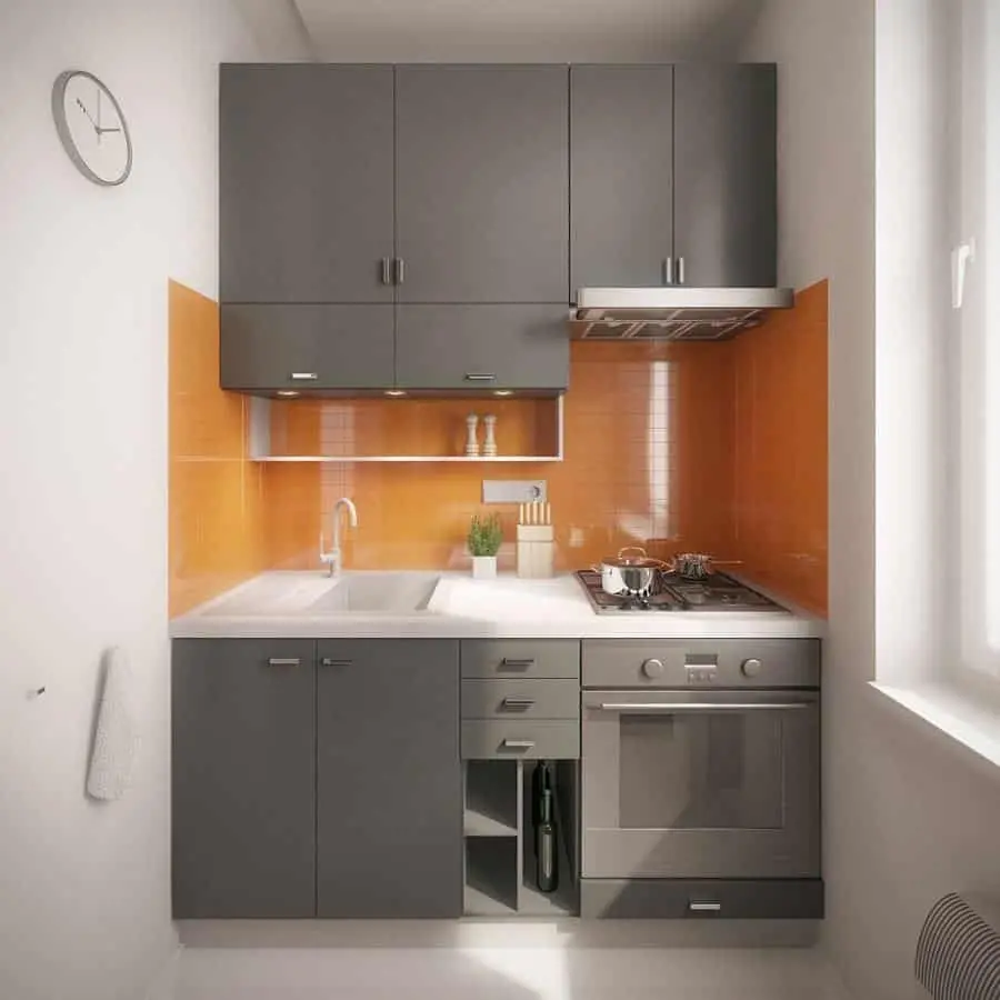 Mẫu tủ bếp dài 2m 4 Mẫu tủ bếp chữ i dài 2m và cách thiết kế tối giản với gam màu tối thanh lịch