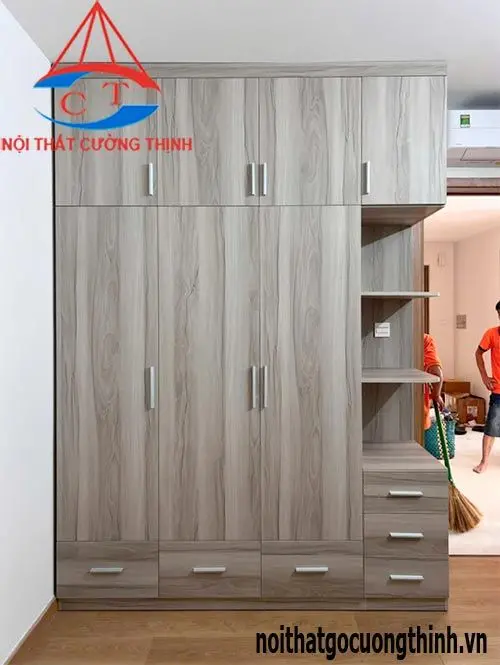 Tủ màu đỗ vân gỗ xám