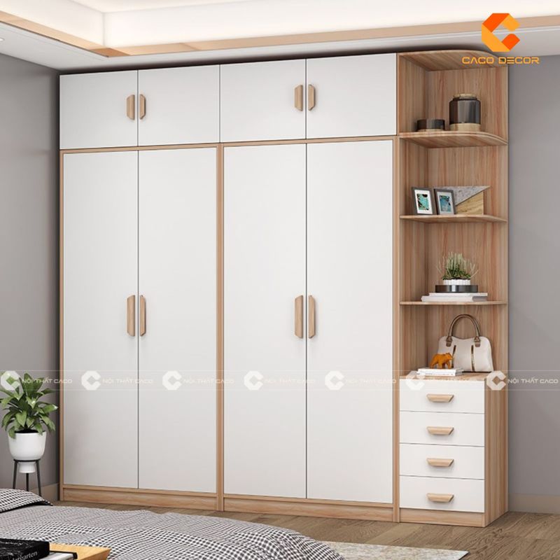 Hình ảnh tủ quần áo gỗ công nghiệp 4 cánh có kệ trang trí