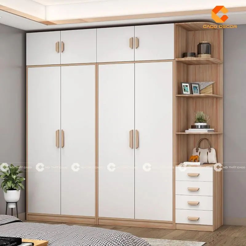 Hình ảnh tủ quần áo gỗ công nghiệp 4 cánh có kệ trang trí