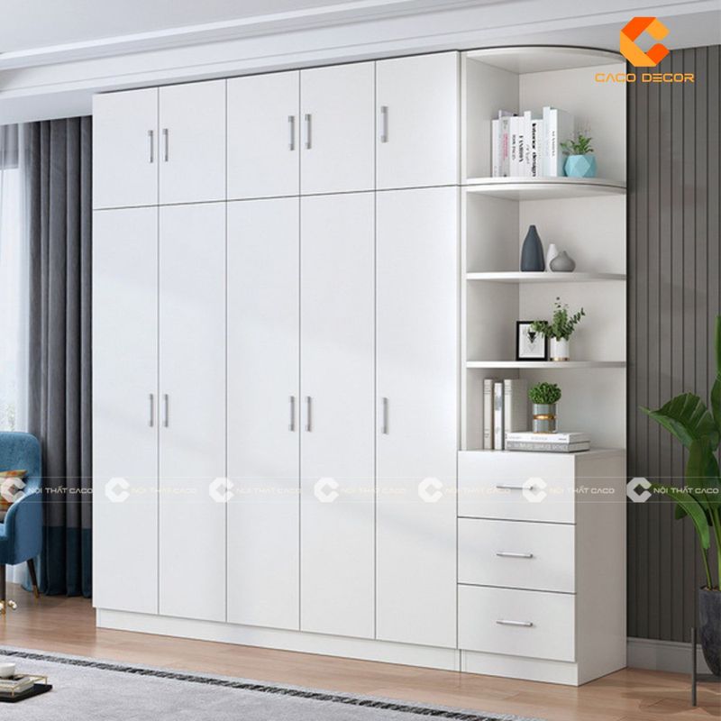 Hình ảnh tủ quần áo gỗ công nghiệp 5 cánh có kệ trang trí
