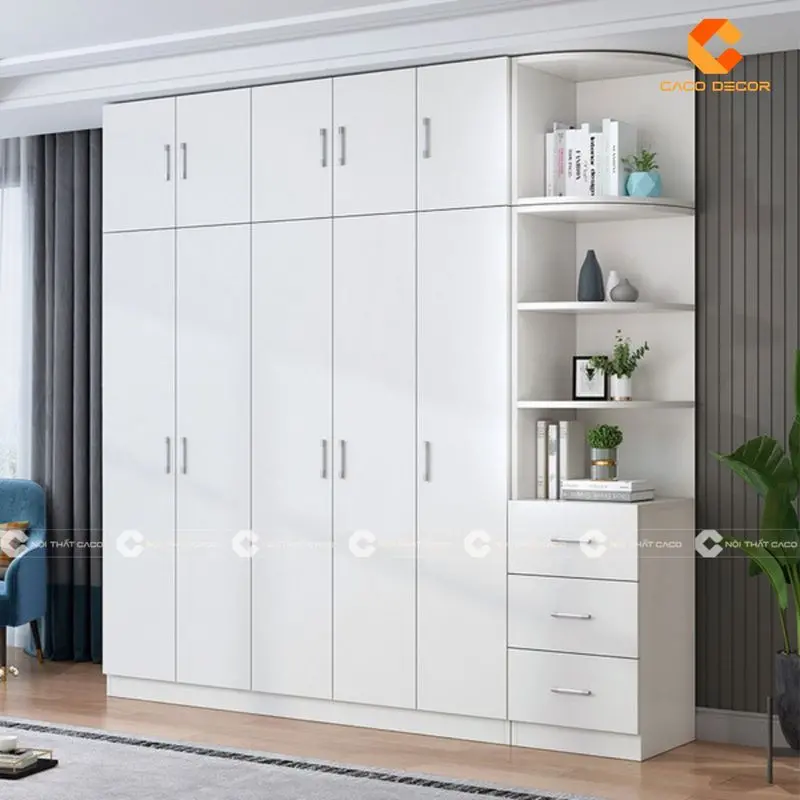 Hình ảnh tủ quần áo gỗ công nghiệp 5 cánh có kệ trang trí