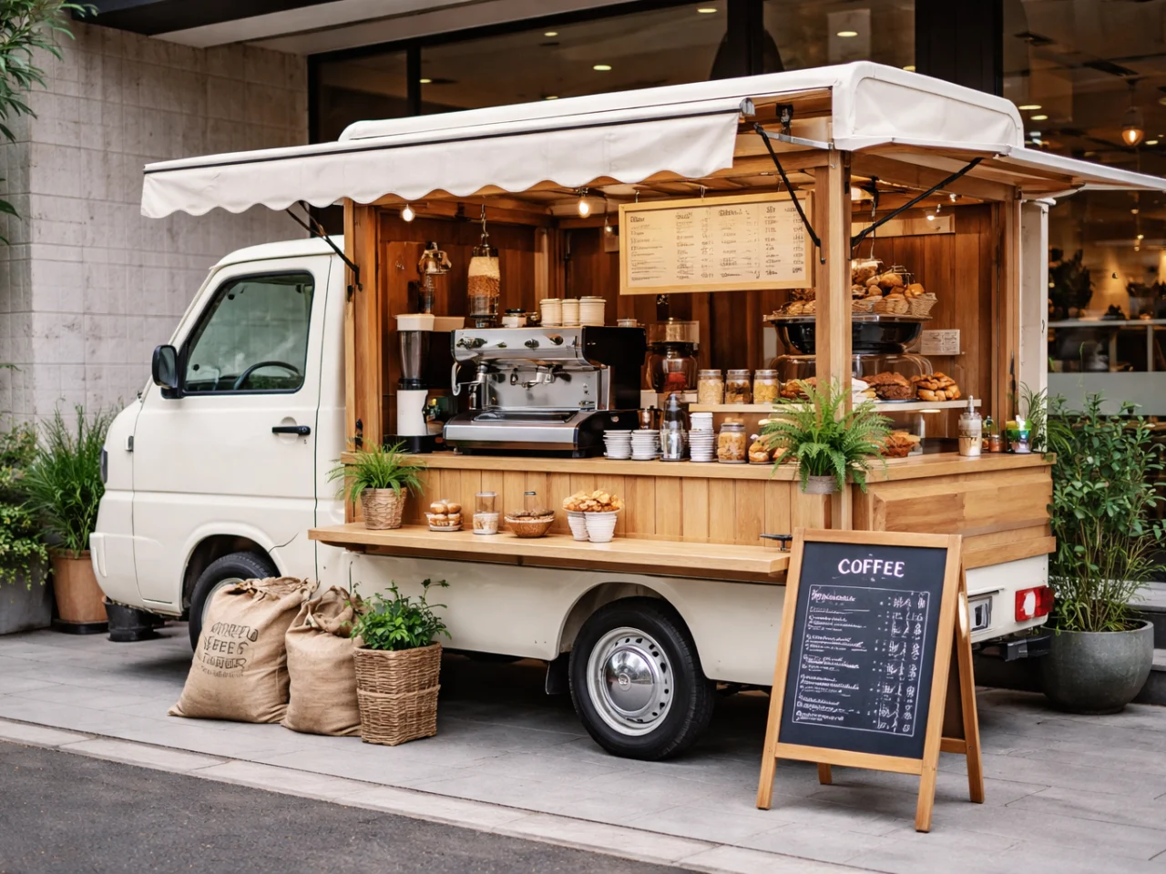 Mẫu xe cafe bán mang đi – ảnh minh họa Bluecons