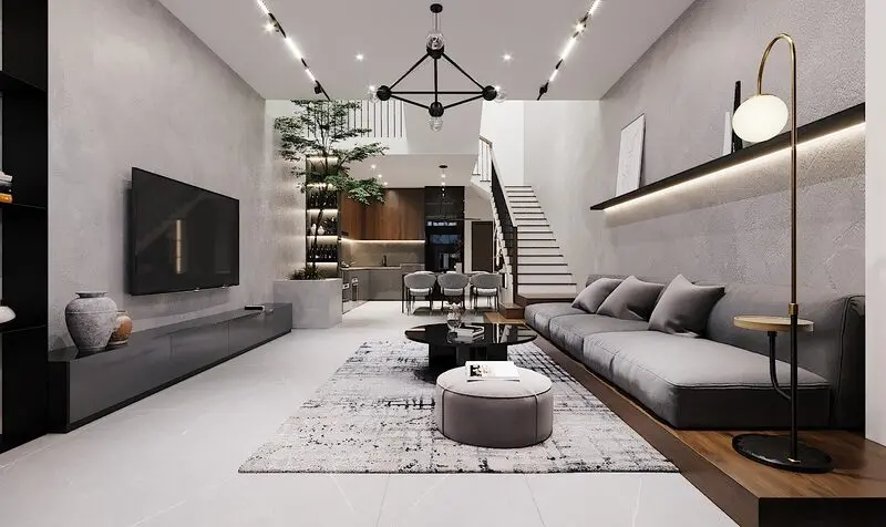 Không gian nội thất nhà phố hiện đại tối giản