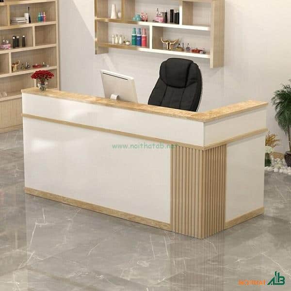 Nội thất quầy lễ tân 21 Quầy lễ tân kết hợp chất liệu