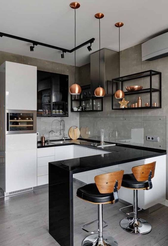 Mẫu quầy bar bếp hiện đại với gỗ tự nhiên