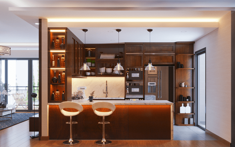 Mẫu quầy bar cổ điển với thiết kế chạm trổ