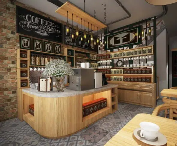 Quầy pha chế trà sữa mặt đá chữ L