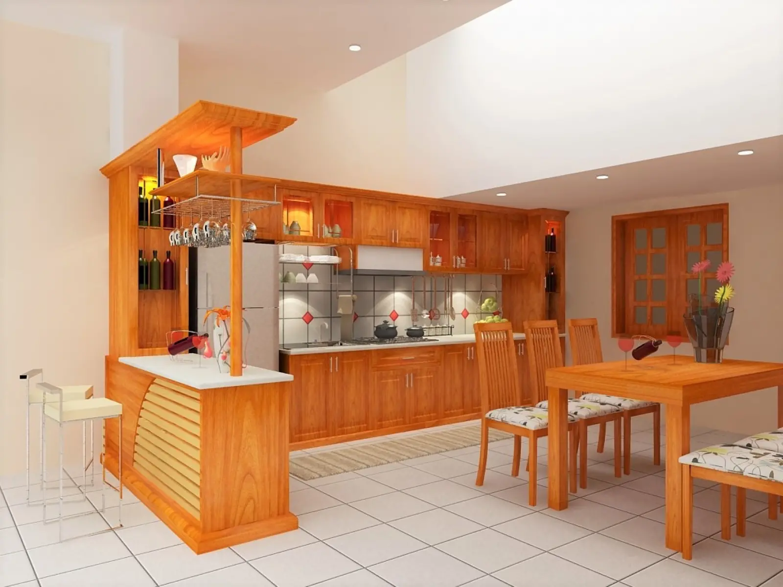 Tủ bếp cổ điển gỗ xoan đào