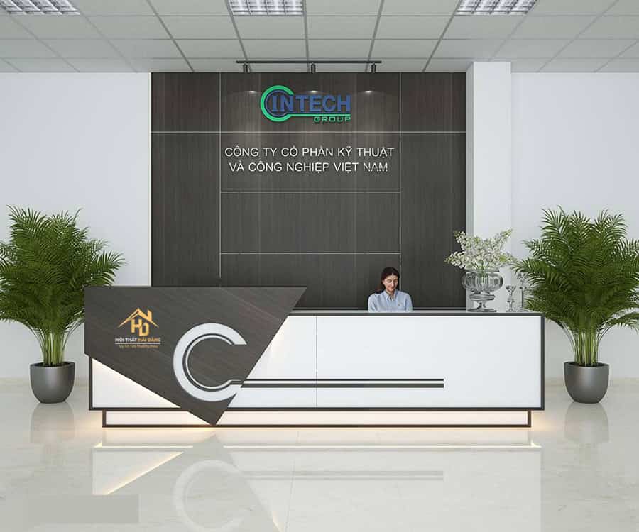 Quầy lễ tân gỗ công nghiệp đẹp