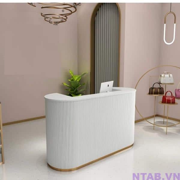 Quầy lễ tân spa bo tròn ốp lam sóng