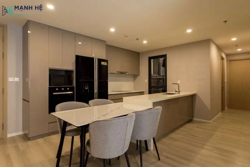 Thi công nội thất phòng khách liên bếp