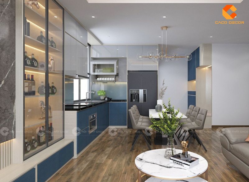 Thi Công Nội Thất Phòng Bếp Nhà Phố 11 Thi công tủ bếp acrylic đẹp sáng bóng cho nhà phố
