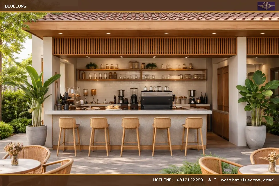 Thiết kế kiot cafe – ảnh minh họa Bluecons