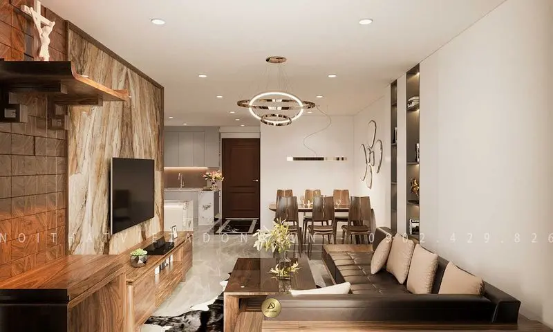 Thiết kế nội thất gỗ ốc chó chung cư Gemek